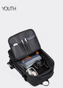Open view photo of a black Bussiness backpack Travel backpack Style#YT0001