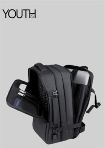 Another Open view photo of a black Bussiness backpack Travel backpack Style#YT0001