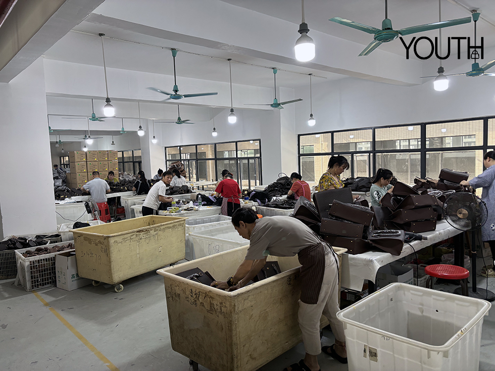 This is a photo about factory backpack production line
