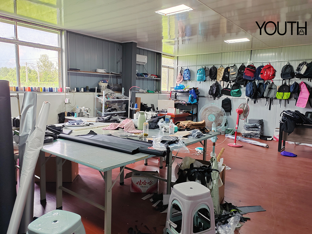 This is a photo about factory backpack sample room