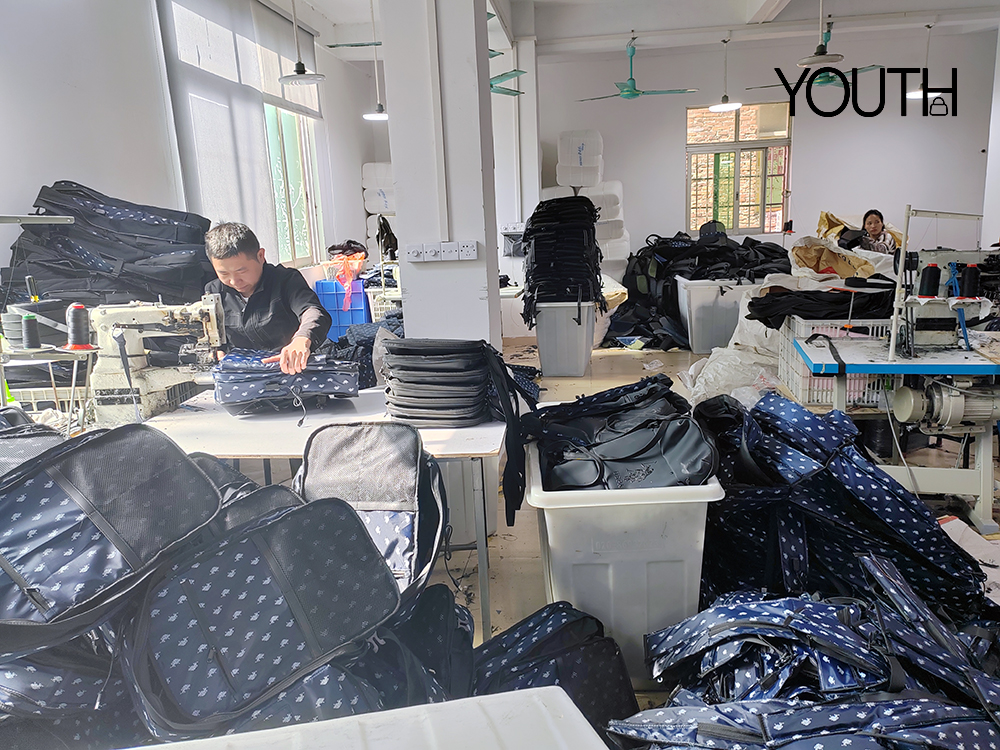 This is a photo about factory backpack production line