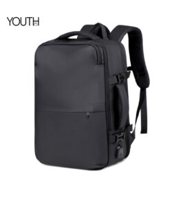This is the front side photo for style#yt0015 about a black men's travel backpack