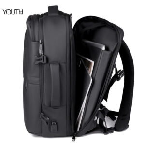 This is the open view photo for style#yt0015 about a black men's travel backpack