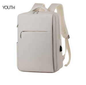 This is the side front view photo for style# yt0017, a beige backpack