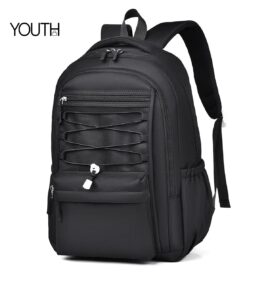 This is a front photo for a black backpack for school yt0032
