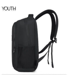 This is a side view photo for a black color laptop backpack style# yt0035