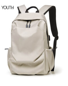 A microside photo for a beige women's laptop backpack,style#yt0036