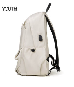 A side view photo for a beige women's laptop backpack,style#yt0036