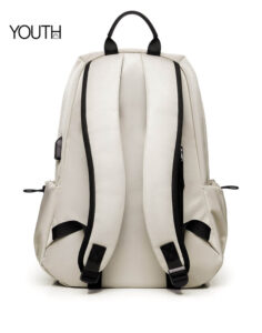 A back view photo for a beige women's laptop backpack,style#yt0036