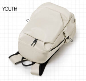 A top view photo for a beige women's laptop backpack,style#yt0036