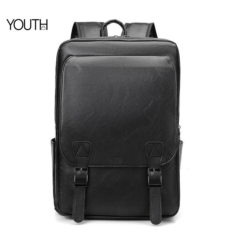This is the main photo of a black leather backpack style#yt0039