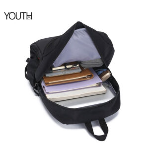This is a open view photo for a black unisex laptop backpack style#yt0040