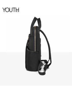 This is a side photo for a black stylish laptop backpack for ladies yt0043