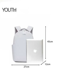 This is a measureing view photo of a white laptop backpak for travel style#yt0045