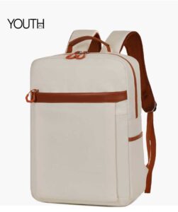 This is the microside view photo for a beige best women laptop backpack style#yt0046