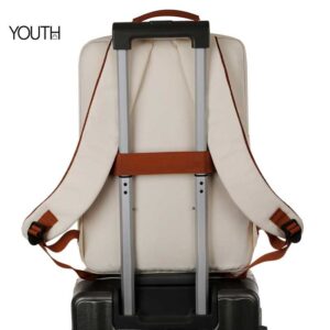This is the back view photo for a beige best women laptop backpack style#yt0046