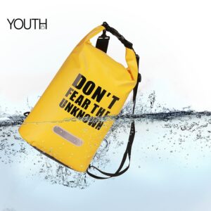 This is a photo for a yellow waterproof backpack in water for hiking style#yt0052
