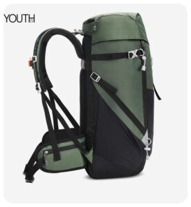 This is a side photo for a green hiking backpack women style#yt0053