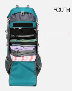 This is a open view photo showing the dividers for a green day hiking backpack style#yt0055