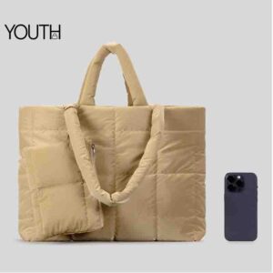 This is a comparing photo for a yellow puffed tote bag with phone for women style#yt0101
