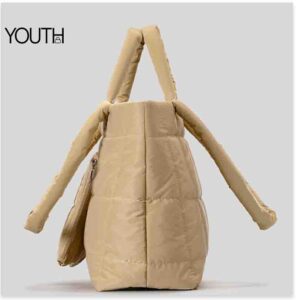 This is a side photo for a yellow puffed tote bag with phone for women style#yt0101