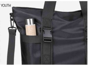 This is a detailed view photo for a black shopper bag style#yt0102