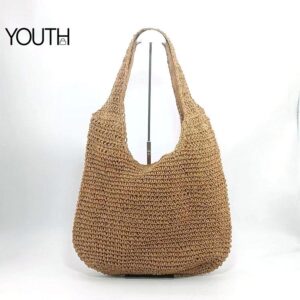 This is a positive view photo for a brown crossbody straw bag style#yt0113