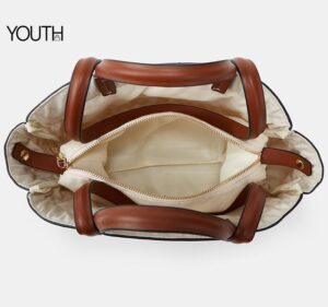 This is a open view photo for a brown shoulder bags straw bag style# yt0114