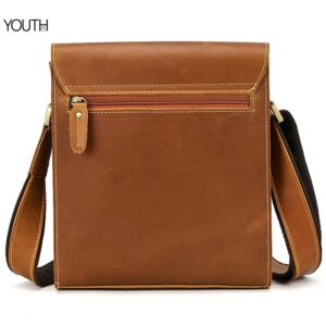 This is a back view photo for a brown leather messenger bag style#yt0124