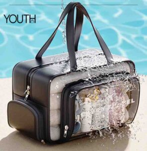 This is a microside photo for a travel makeup bag with compartments style#yt0188