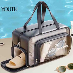 This is a side photo for a travel makeup bag with compartments style#yt0188