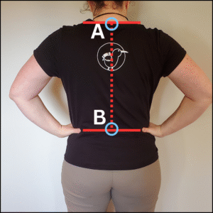 A women with black T-shirt show how to measure torso