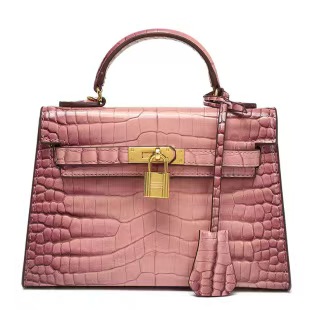 Pink hermes genuine crocodile leather handbag