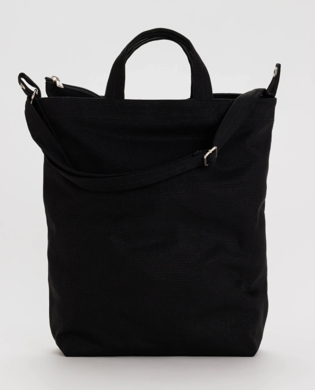 Front view of a black canvas baggu zip duck bag