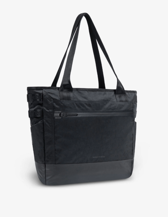 Front view of a black sympl all terrain tote bag